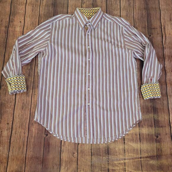 Robert Graham Button Down Mens L Purple Striped Cotton Long Sleeve - Picture 1 of 13